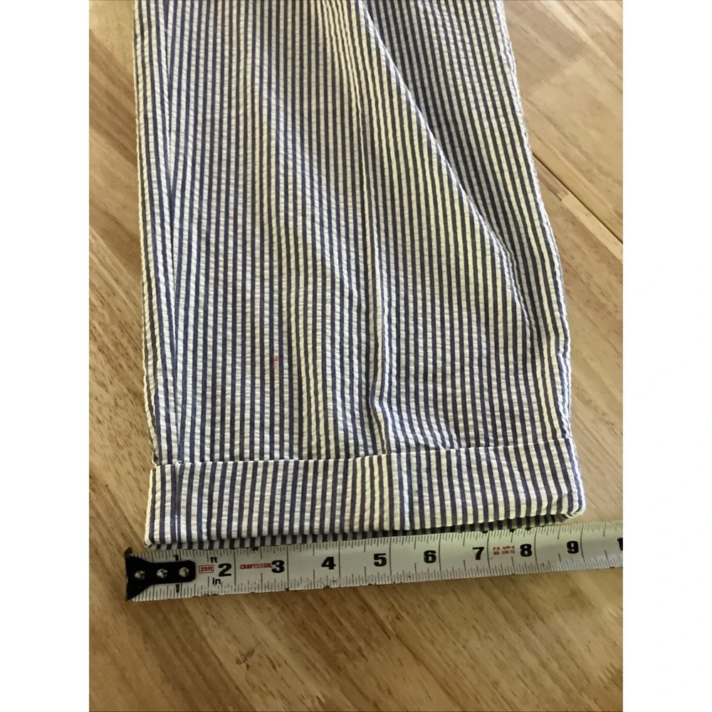 Berle Men's Seersucker Pants Sz 34 X28 Cotton Pleated Cuff Nautical VTG